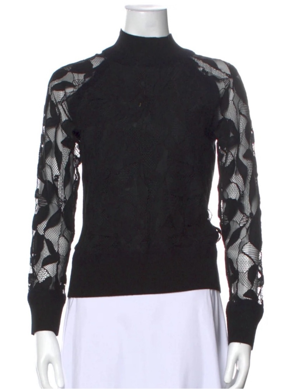 Rag & Bone Black Lace Sleeve Mock Neck Wool Silk Sweater, size XS